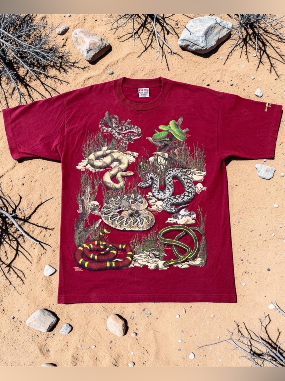 Vintage Snake Habitat Nature Double Sided AOP T-Shirt XL Everglades Reptiles Y2K
